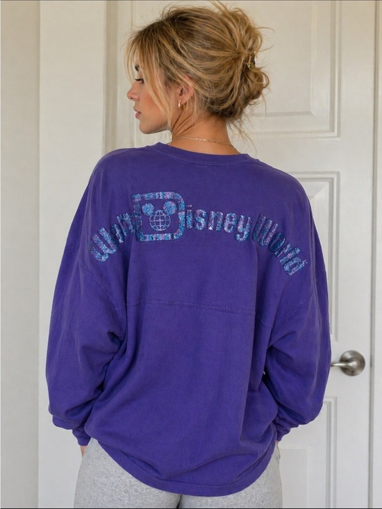 Disney Other - Walt Disney World Spirit Jersey Purple Glitter Sweatshirt Size M 54412